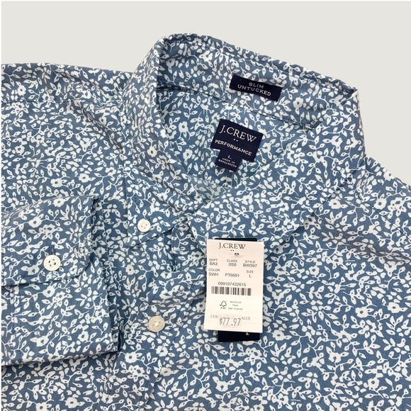 J.Crew Other - NEW J. Crew Men L Button Down Shirt Blue Floral Performance Washed Slim Untucked